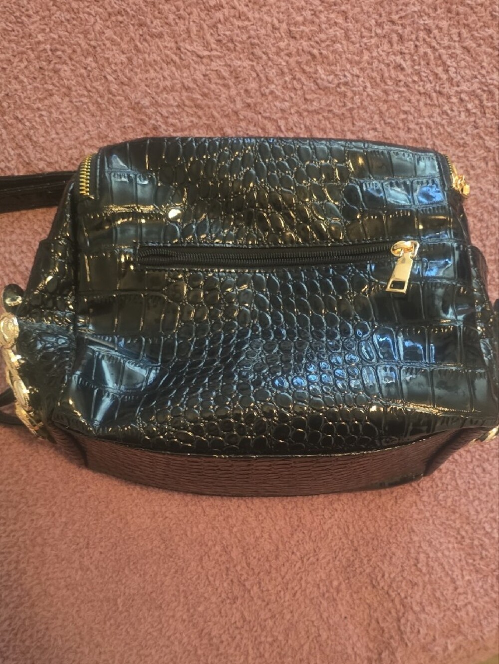 Embellished Black Crossbody Bag with Gold Accents - Picture 3 of 8